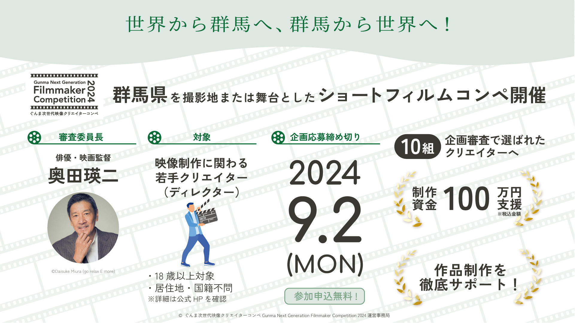 Rψ́AoDEfē̉cl񎁂ɁI܎fNGC^[RyuGunma Next Generation Filmmaker Competition 2024vAJÌI