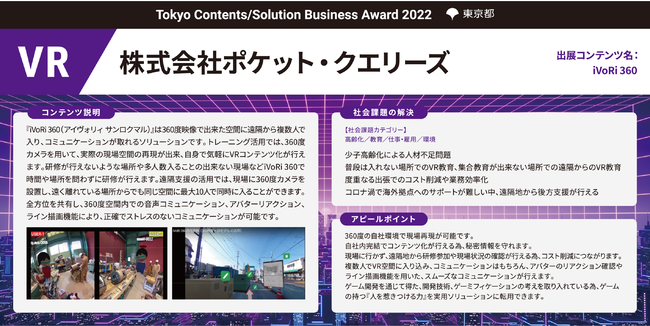 ysÁzTokyo Contents/Solution Business Award 2022܊ƌI