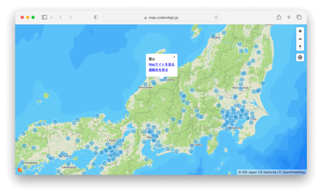 Geolonia ̎x𓾂āAS CoderDojo n}TuDojoMapvJ