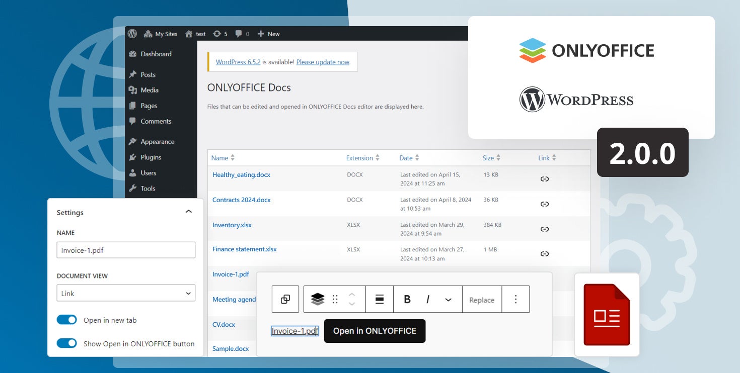 WordPresspONLYOFFICE Docsv2.0.0ɃAbvf[g