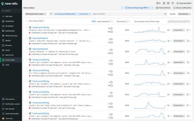 New Relic̃G[ǐՋ@\uErrors InboxvAʒ񋟂Jn