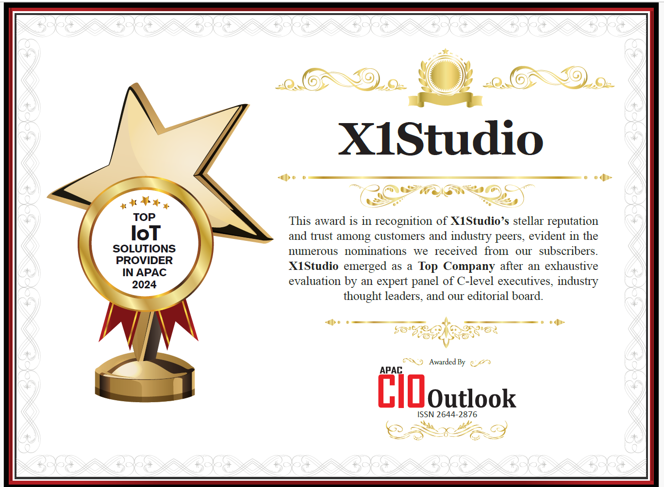 X1Studio fBAuAPAC CIO OutlookvuTOP IoT SOLUTIONS PROVIDER IN APAC 2024vƂăA[h