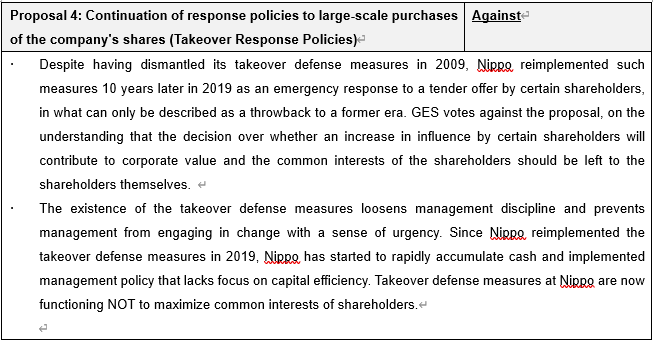 Global ESG Strategy to Disclose Its Voting Policy for the AGM of Nippo Ltd.