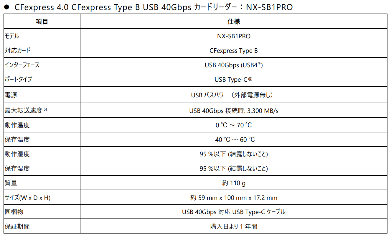 Eő[1]CFexpress(TM) 4.0 Type B[J[hNX-B2PROV[Y CFexpress 4.0Ή USB 40GbpsJ[h[_[NX-SB1PRÔm点