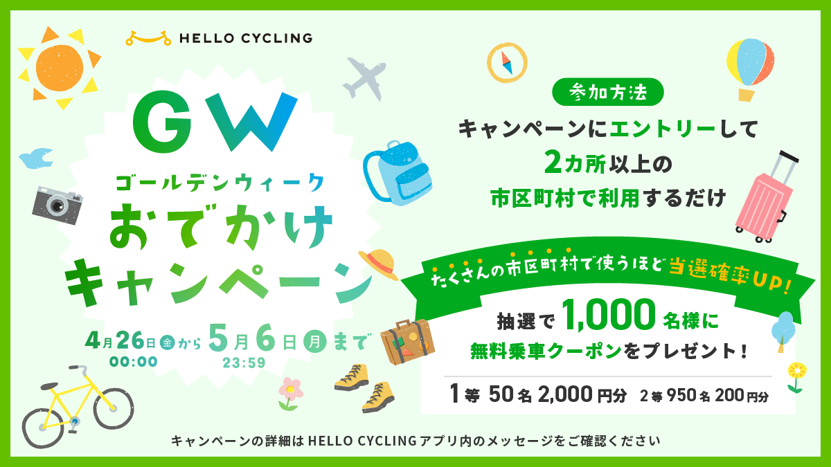 Qȏ̎s撬ŁuHELLO CYCLINGv𗘗pɒIōő2,000~̃N[|v[guS[fEB[NłLy[v{