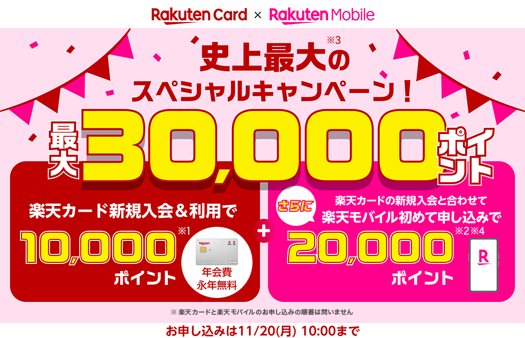 uRakuten Card~Rakuten Mobile@jő̃XyVLy[Iő30,000|CgvJ