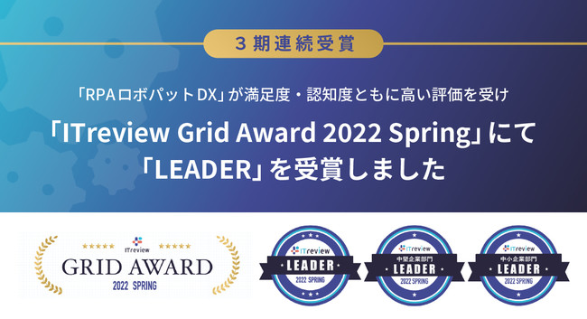 yRA܁zuRPA{pbgDXvxEFmxƂɍ]󂯁uITreview Grid Award 2022 SpringvɂāuLEADERv܂܂