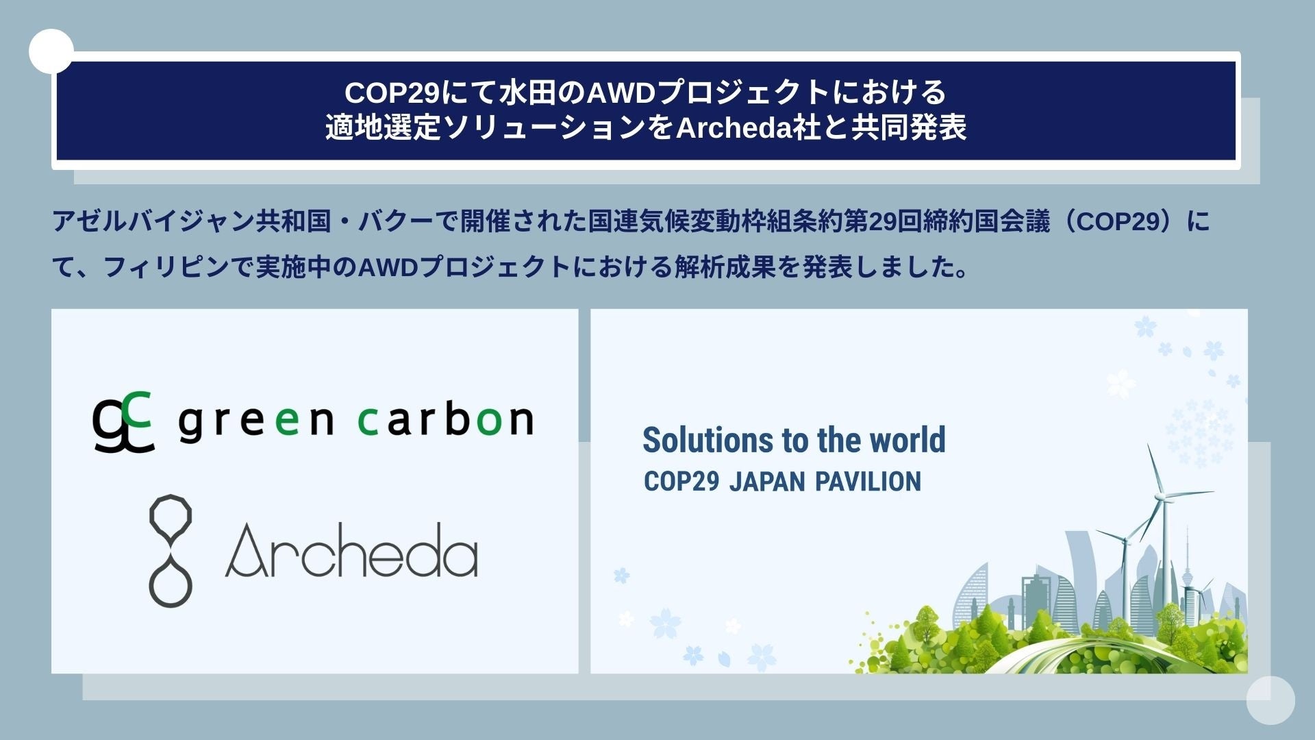 Green CarbonЂ́ACOP29ɂĐcAWDvWFNgɂKnI\[VArchedaЂƋ\