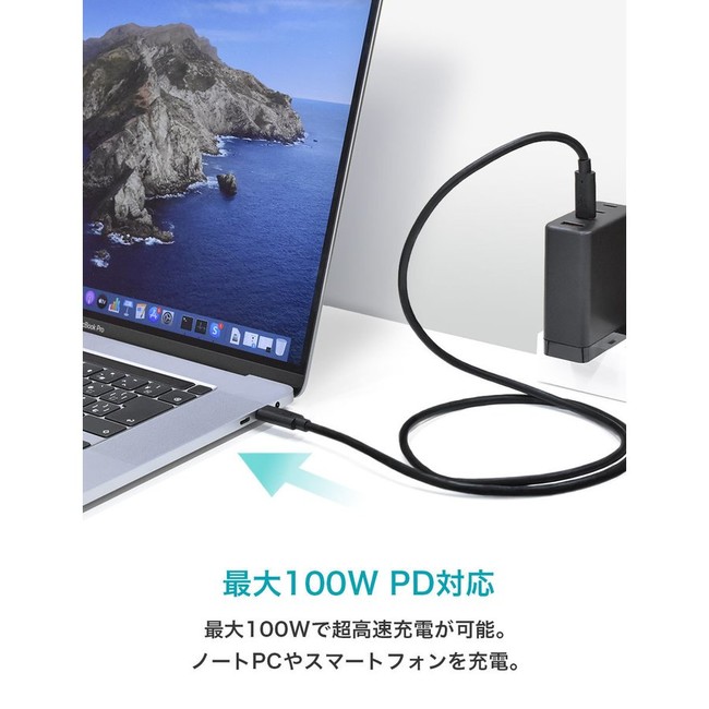 őo100W PowerDeliveryE4Ko͂ɑΉUSB3.1 Gen2 Type-C to Type-CP[uwCIO-CCPD100W-1x̊ԌZ[J