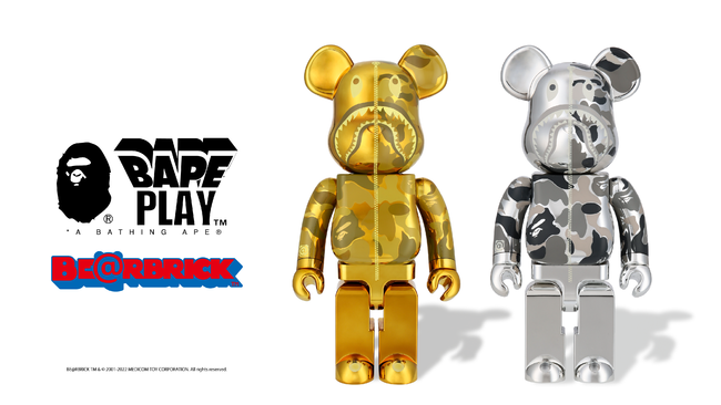 BE@RBRICK BAPE(R) CAMO SHARK GOLD & SILVER