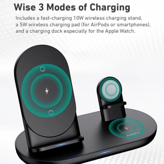 AUKEY 3-in-1CX[d LC-A340%ItIiPhoneApple WatchAirpods𓯎ɏ[d\